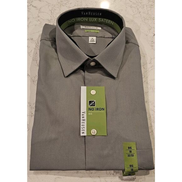 Men's B&T Van Heusen Button Shirt Big Fit 18 32/33 2XL No Iron Sateen $50 NEW - Picture 1 of 3